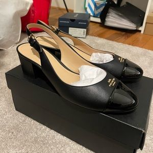 Worn once - Black Slingback Coach Pumps - Size 10
